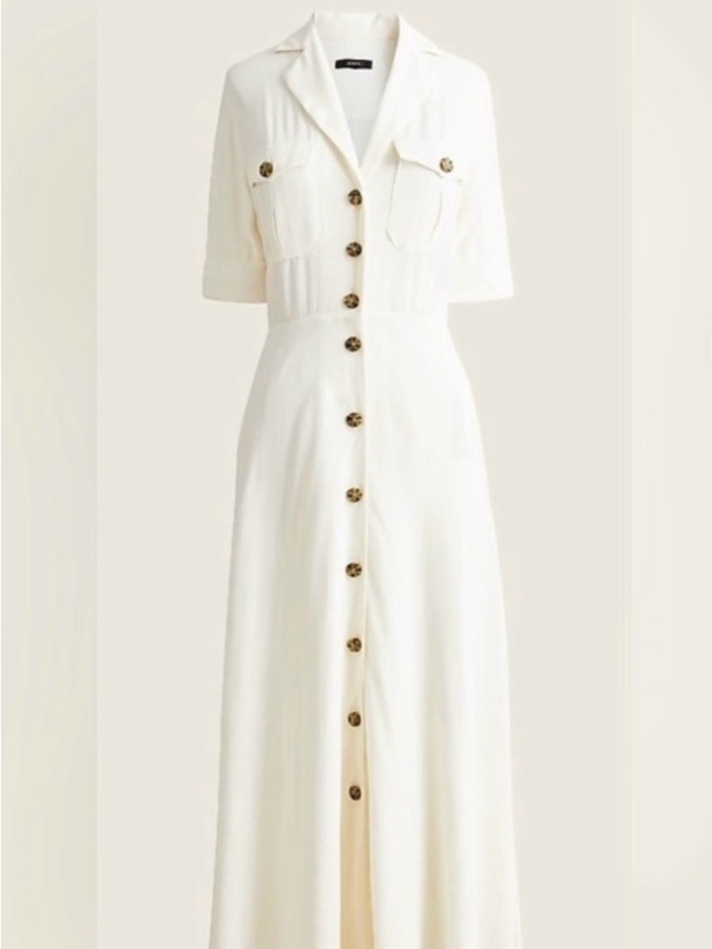 J. Crew Cream Maxi Shirt Dress with Tortoiseshell Buttons